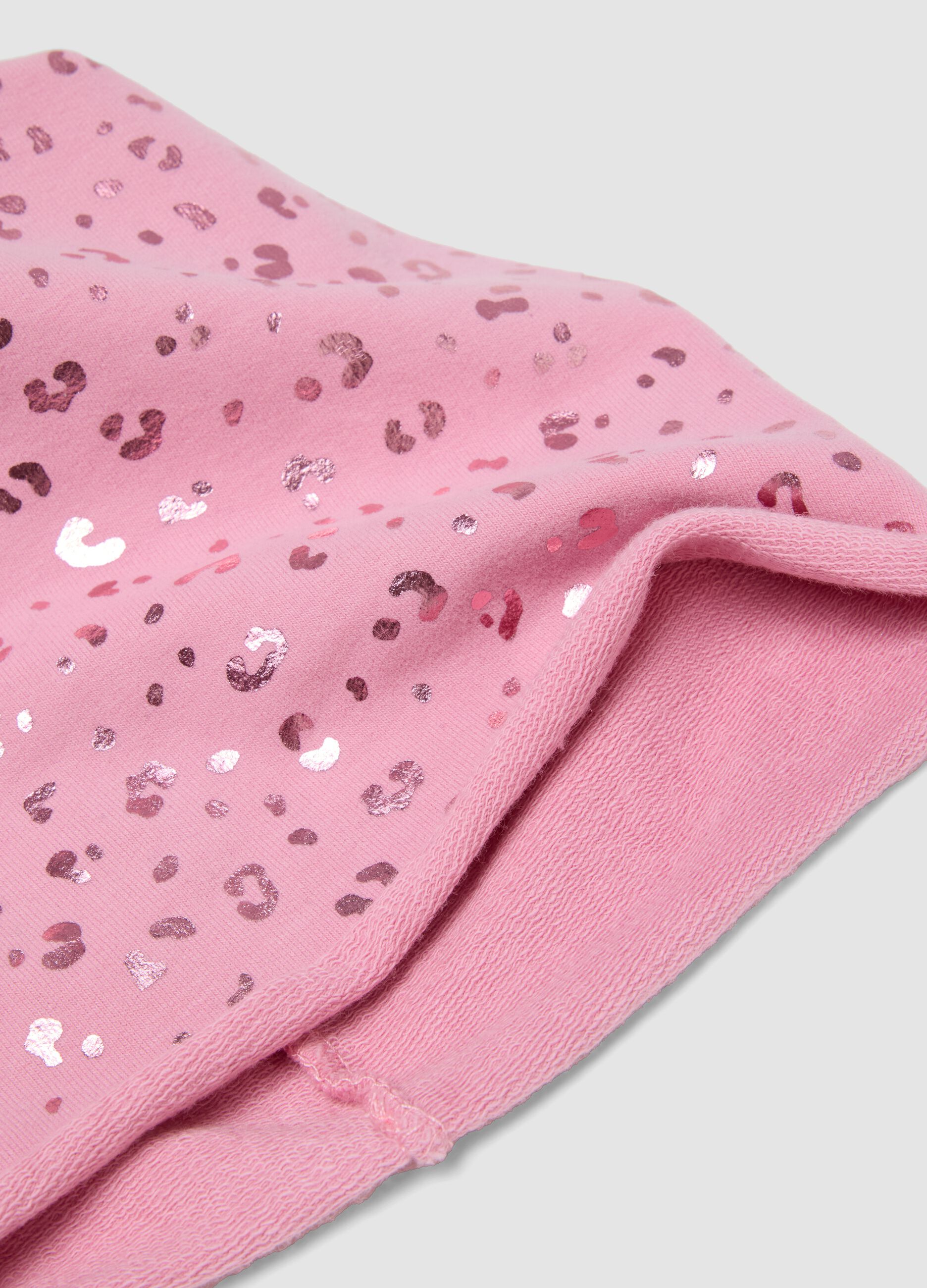 Pink stretch cotton hat with glossy animal print for girls