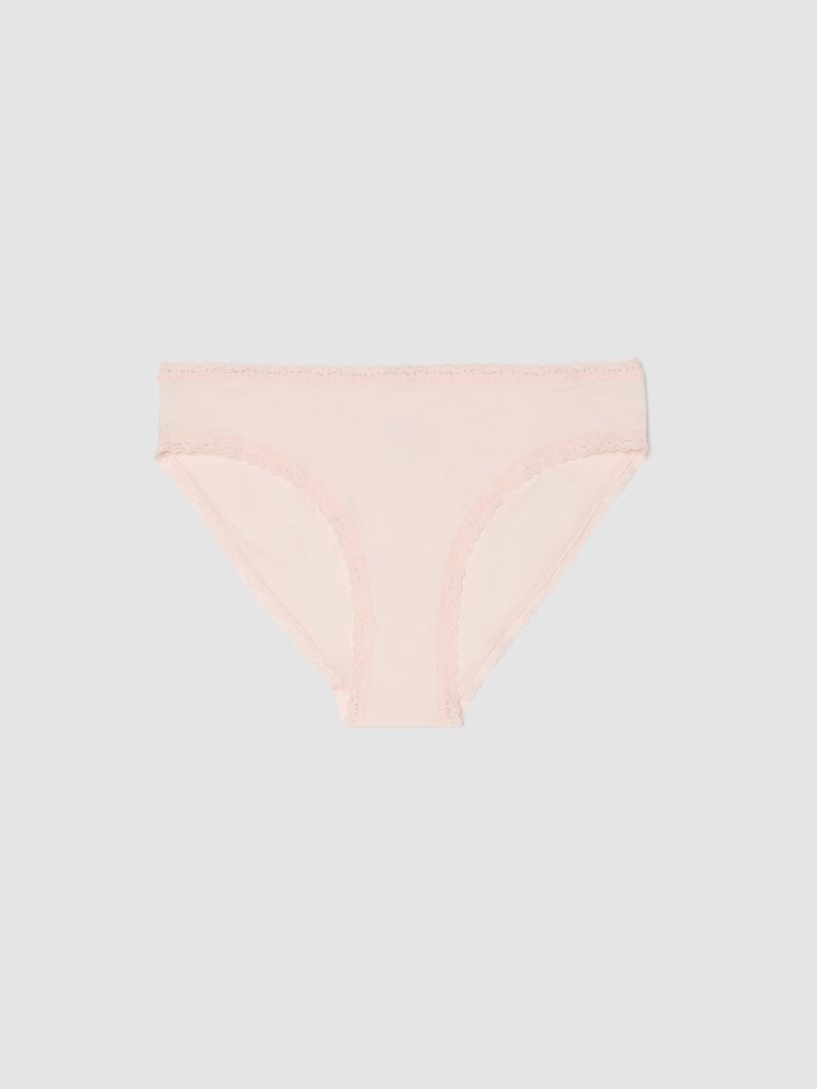 Slip in cotone elasticizzato rosa regular fit con dettagli in pizzo_4