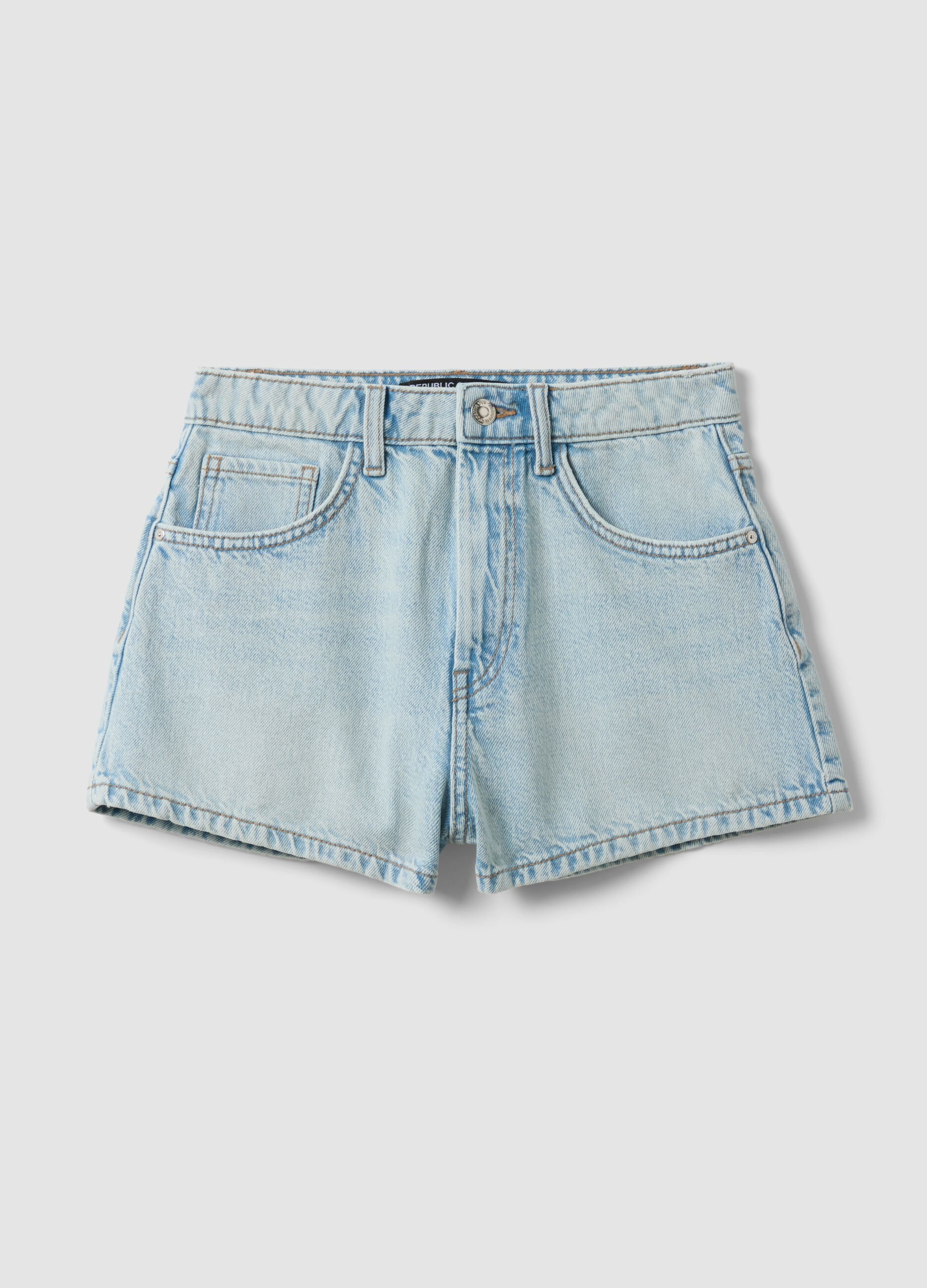 Light blue pure cotton denim shorts