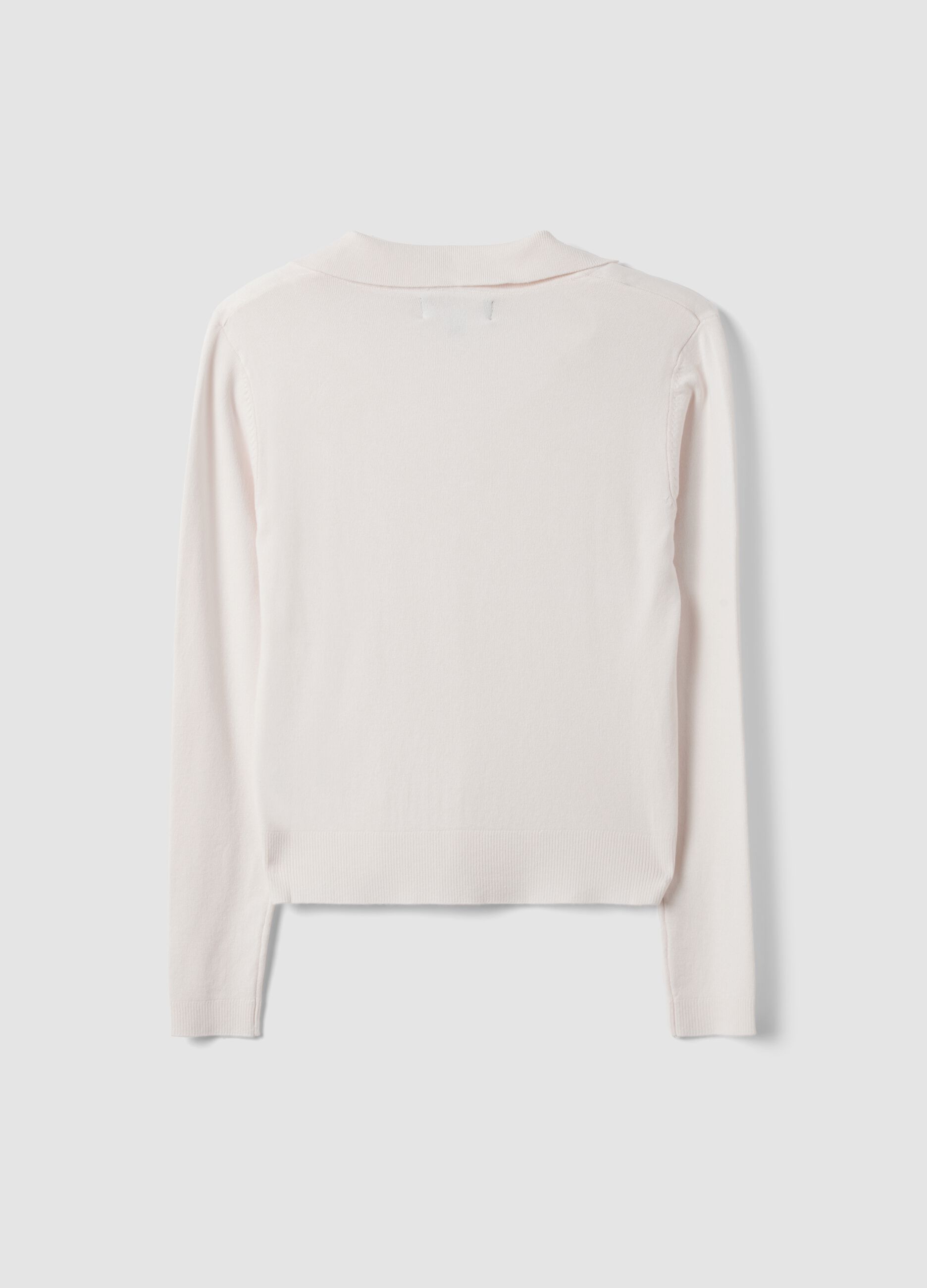 White viscose-blend polo-collar jumper, regular fit