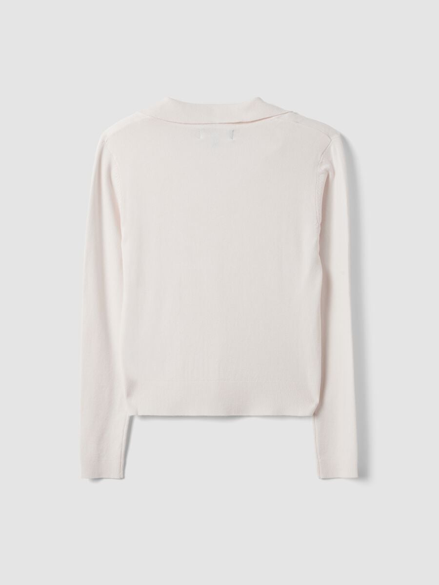 Maglia bianca in misto viscosa con colletto polo regular fit_5