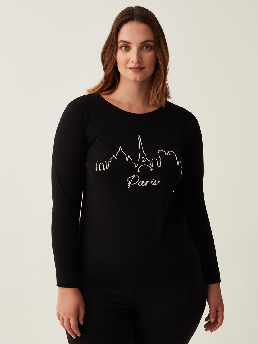 T-shirt con ricamo skyline Curvy_0
