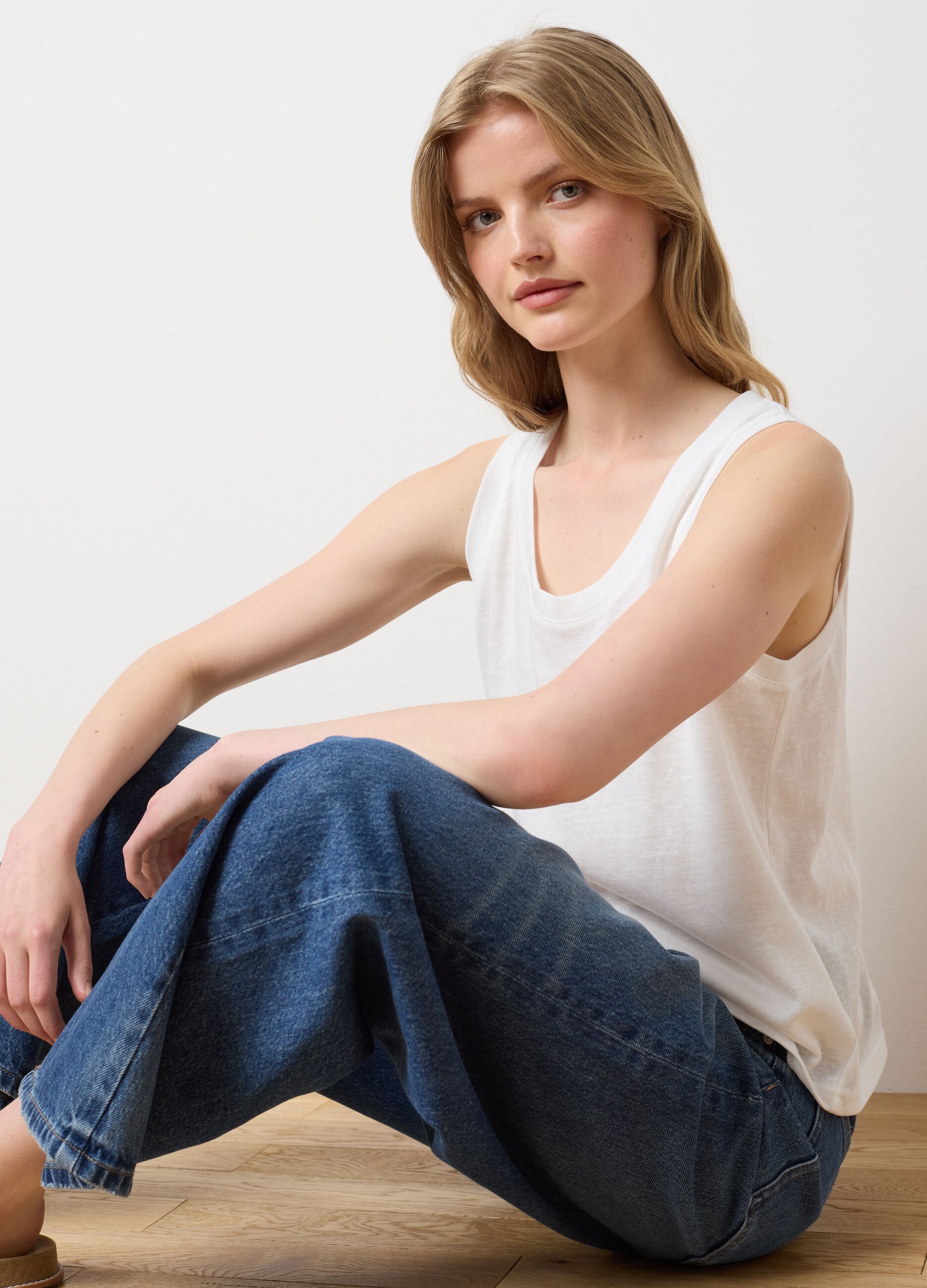 White Cotton Blend Vest