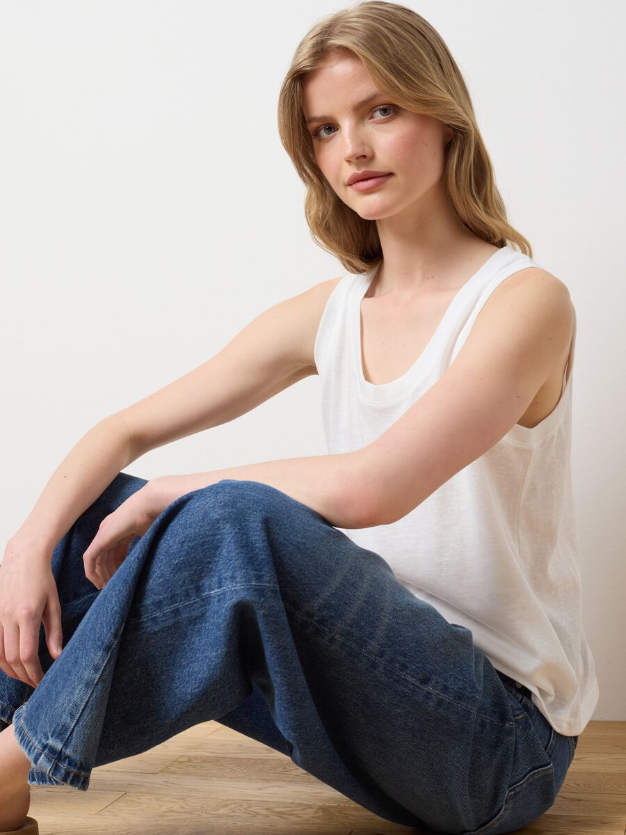 White Cotton Blend Vest_2