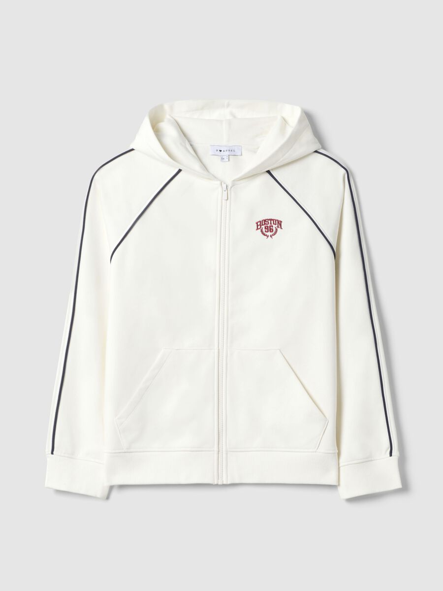 White Hooded Zip Cotton Blend Relaxed Fit Sweatshirt_4