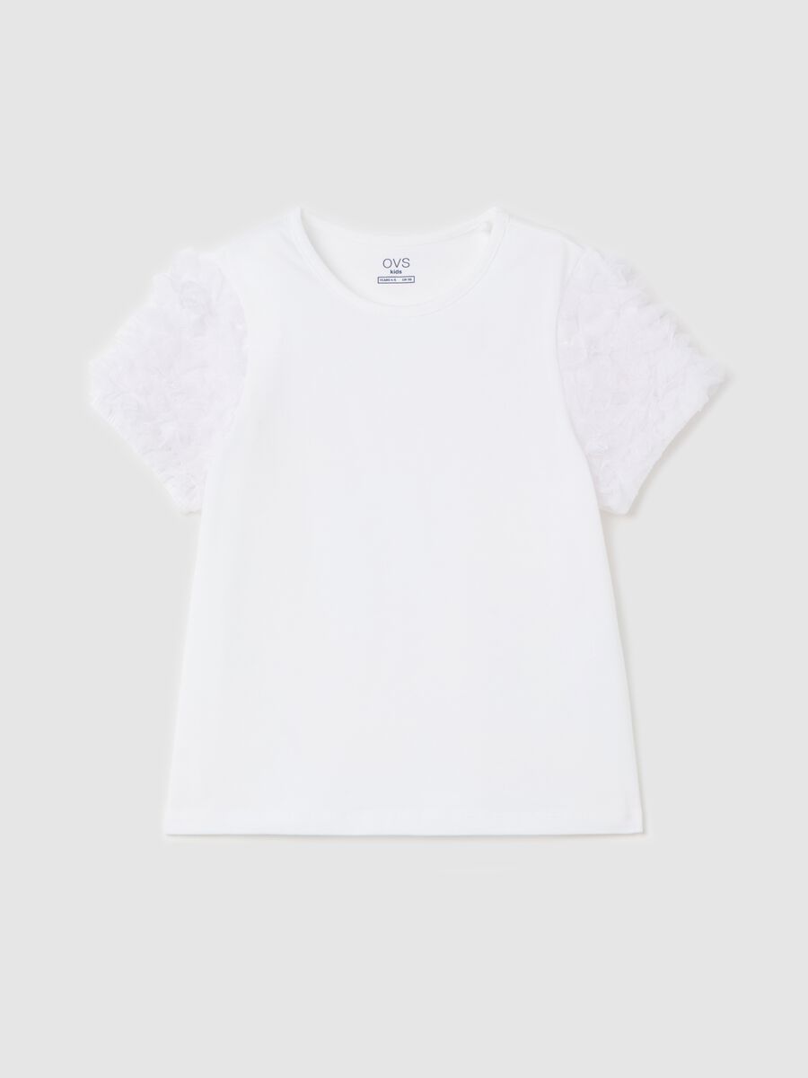 T-shirt with round neck and tulle appliqués_0