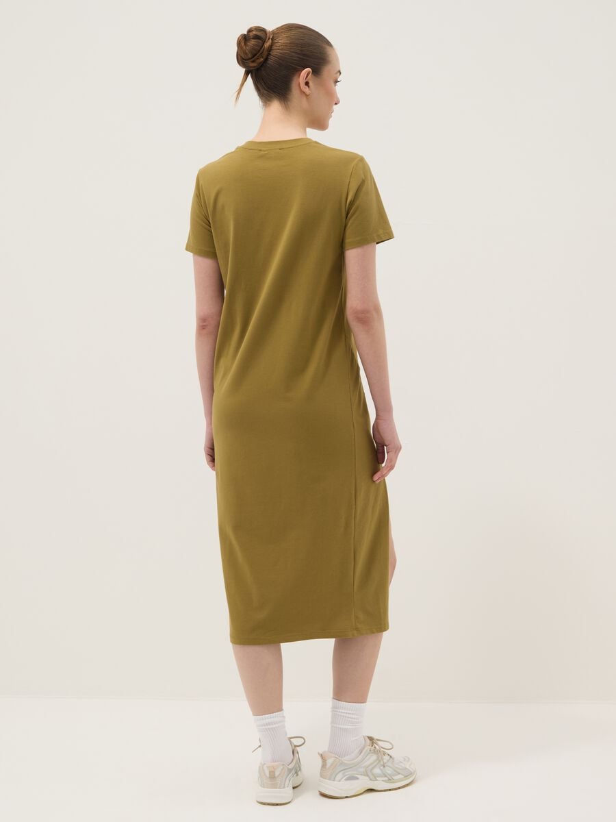 Green midi dress in stretch cotton with side slit_2