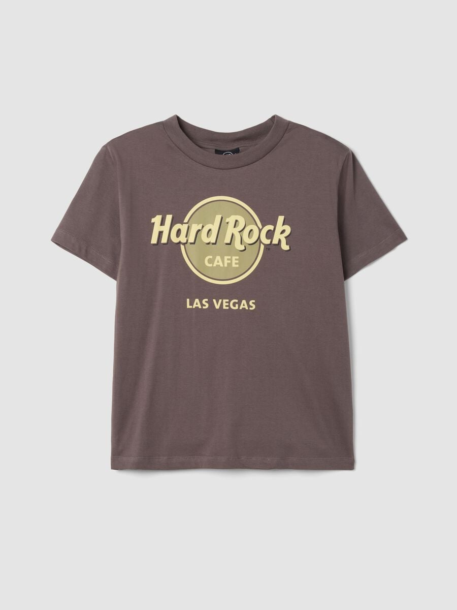 Brown pure cotton T-shirt with Hard Rock Cafe logo print_0