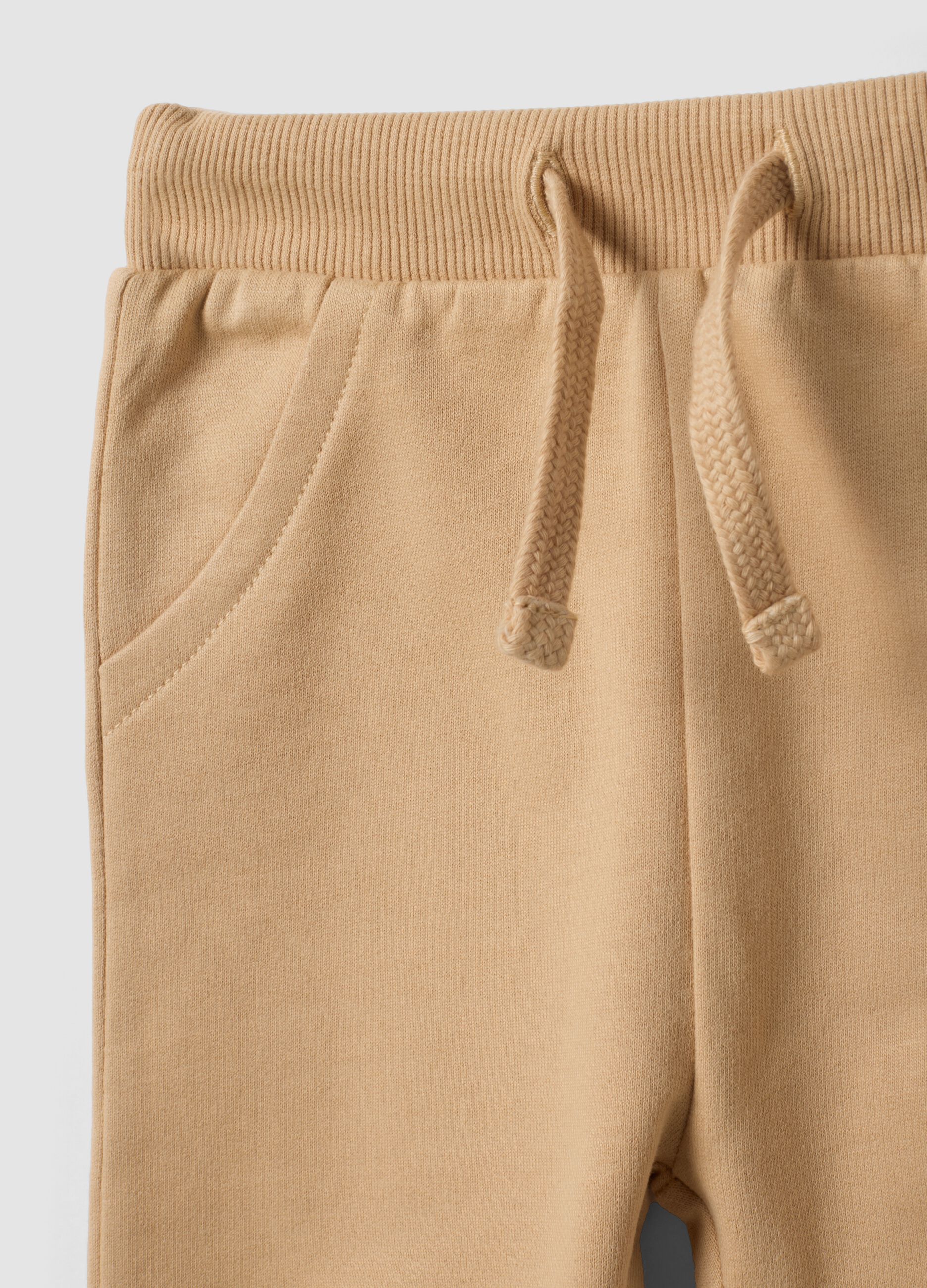 Beige organic cotton cargo trousers with drawstring for baby