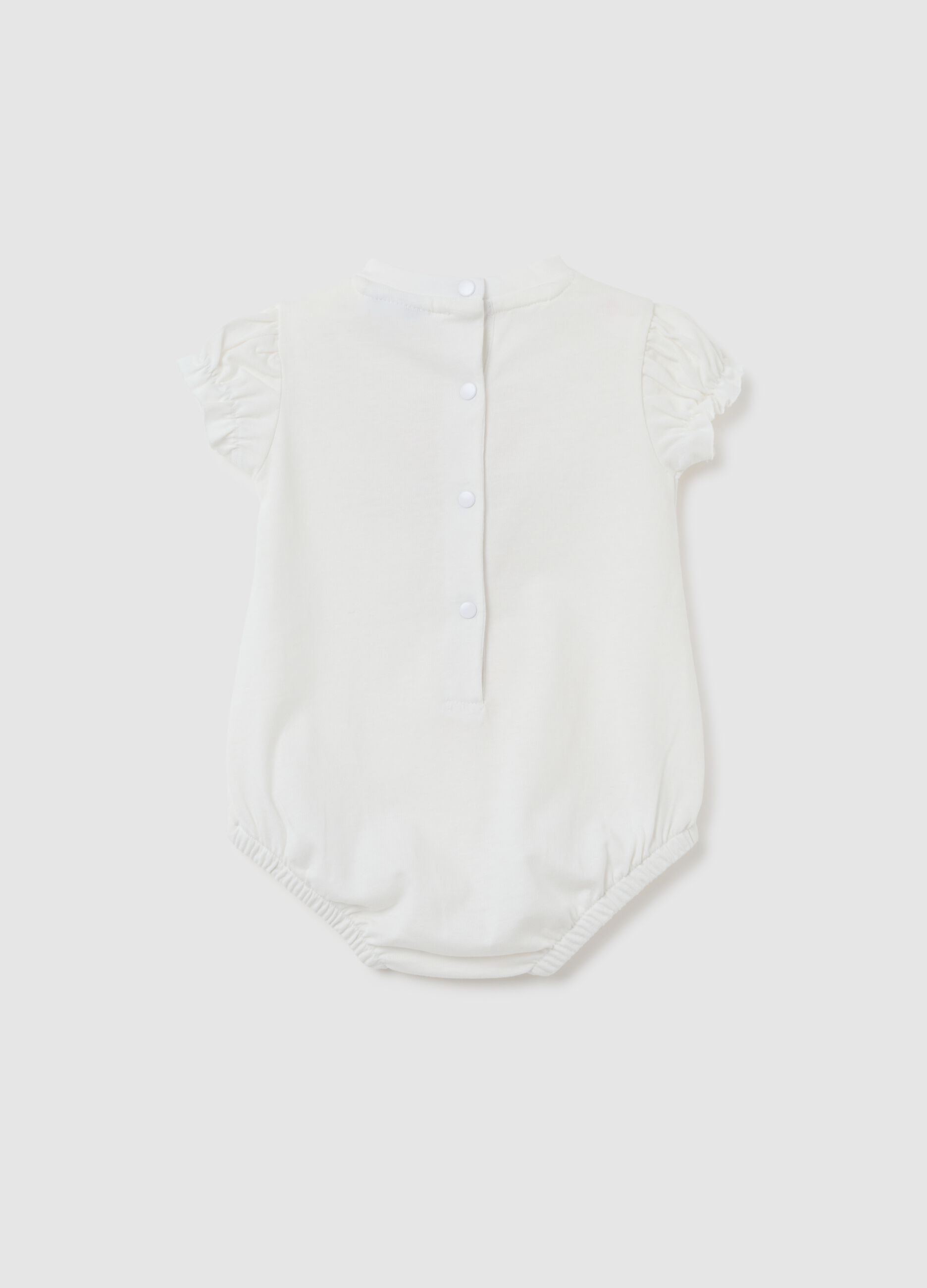 Body da neonata in puro cotone bianco con ruches