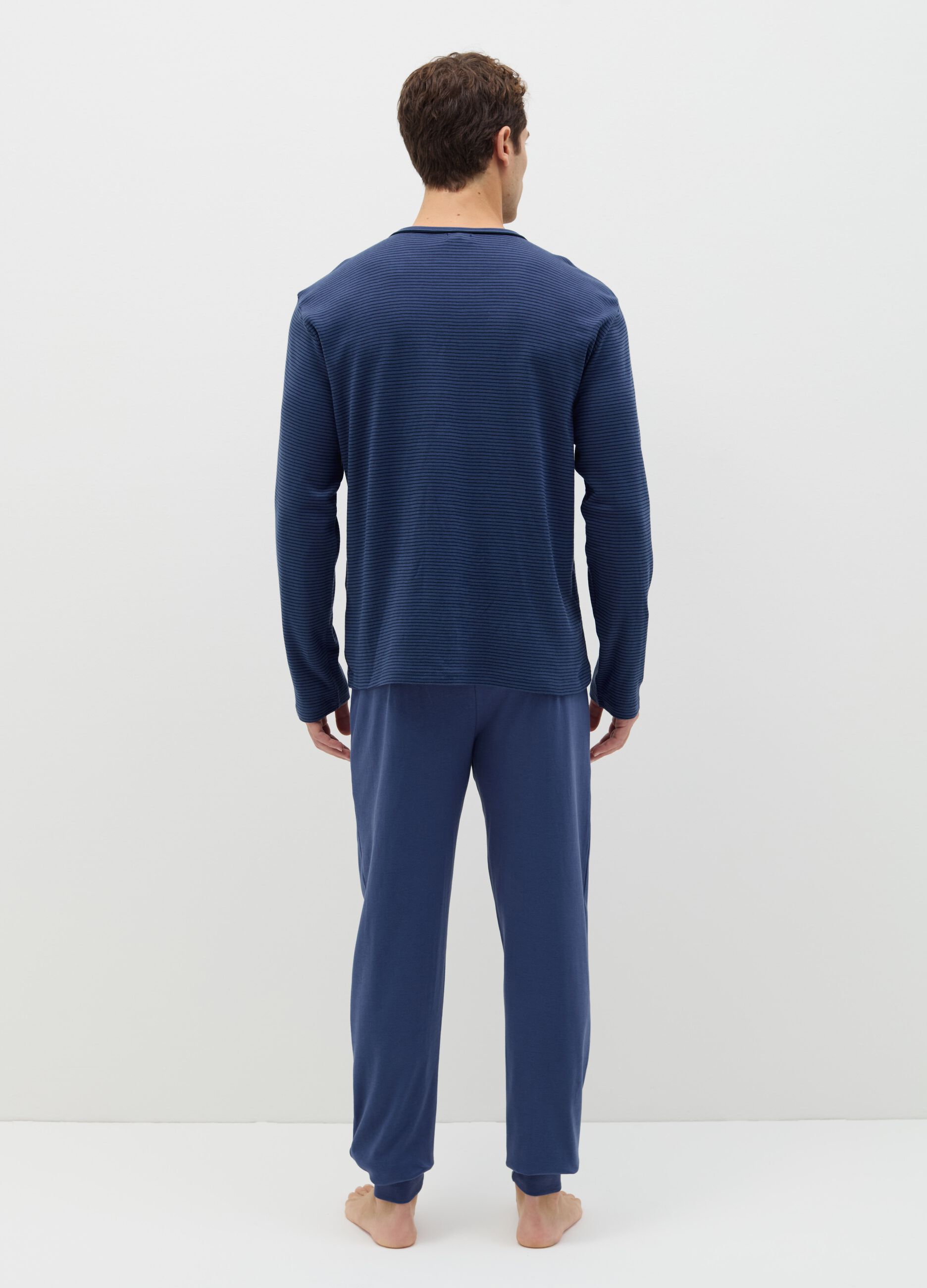 Cotton pyjamas with thin striped top