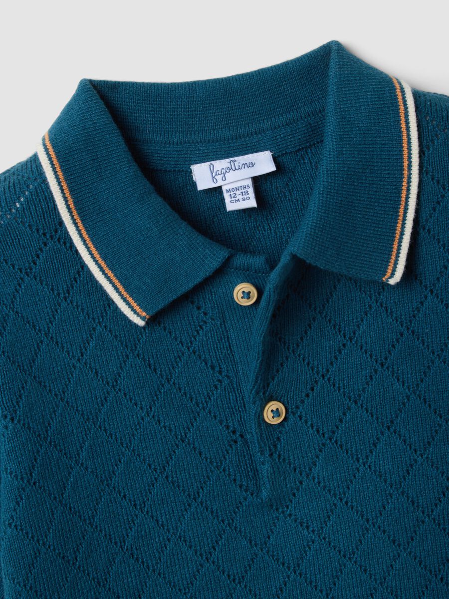 Blue short-sleeved polo shirt in pure cotton_2