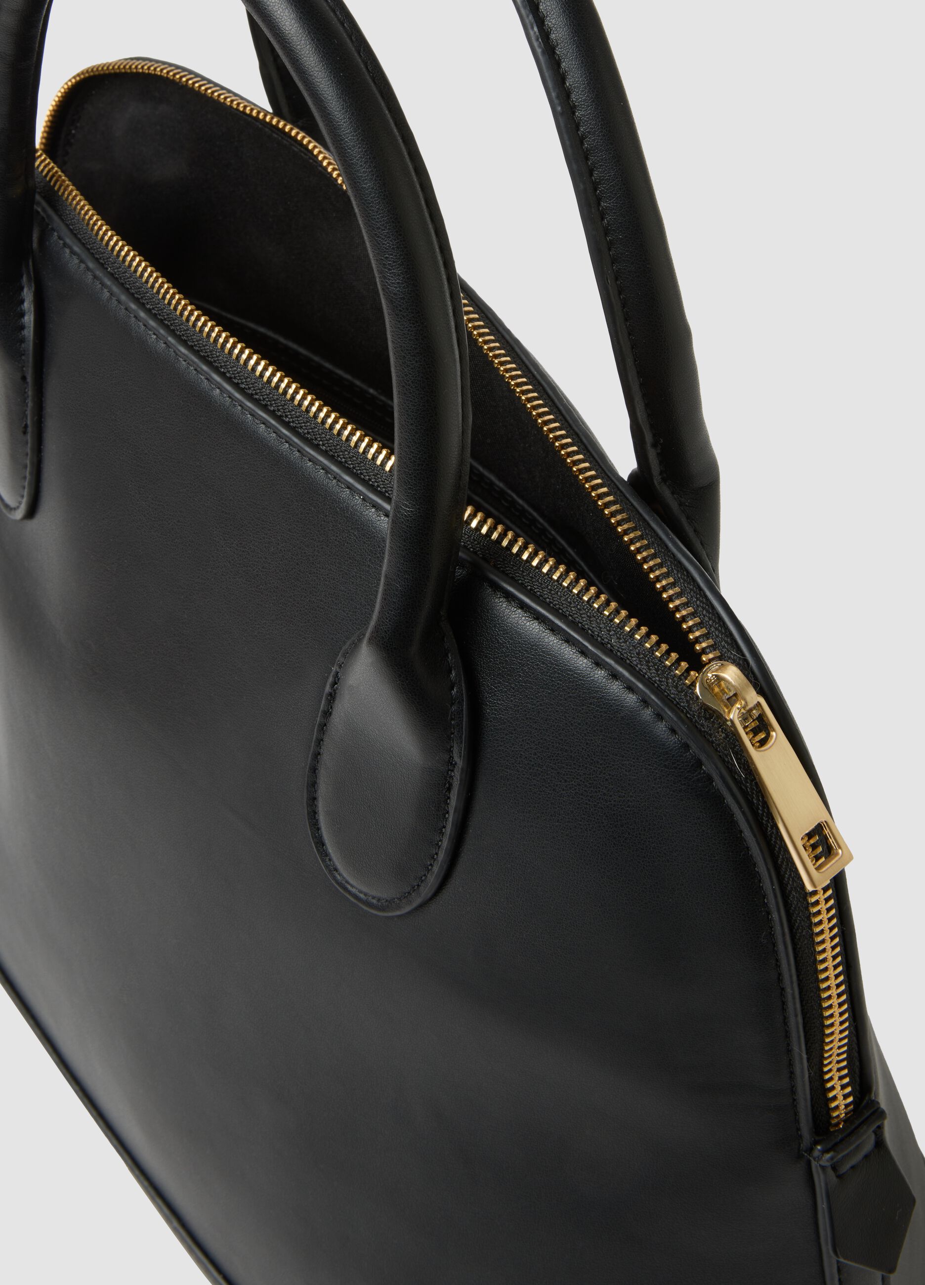 Black structured top-handle bag