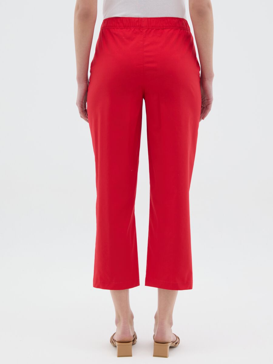 Women's red regular fit stretch cotton trousers_2