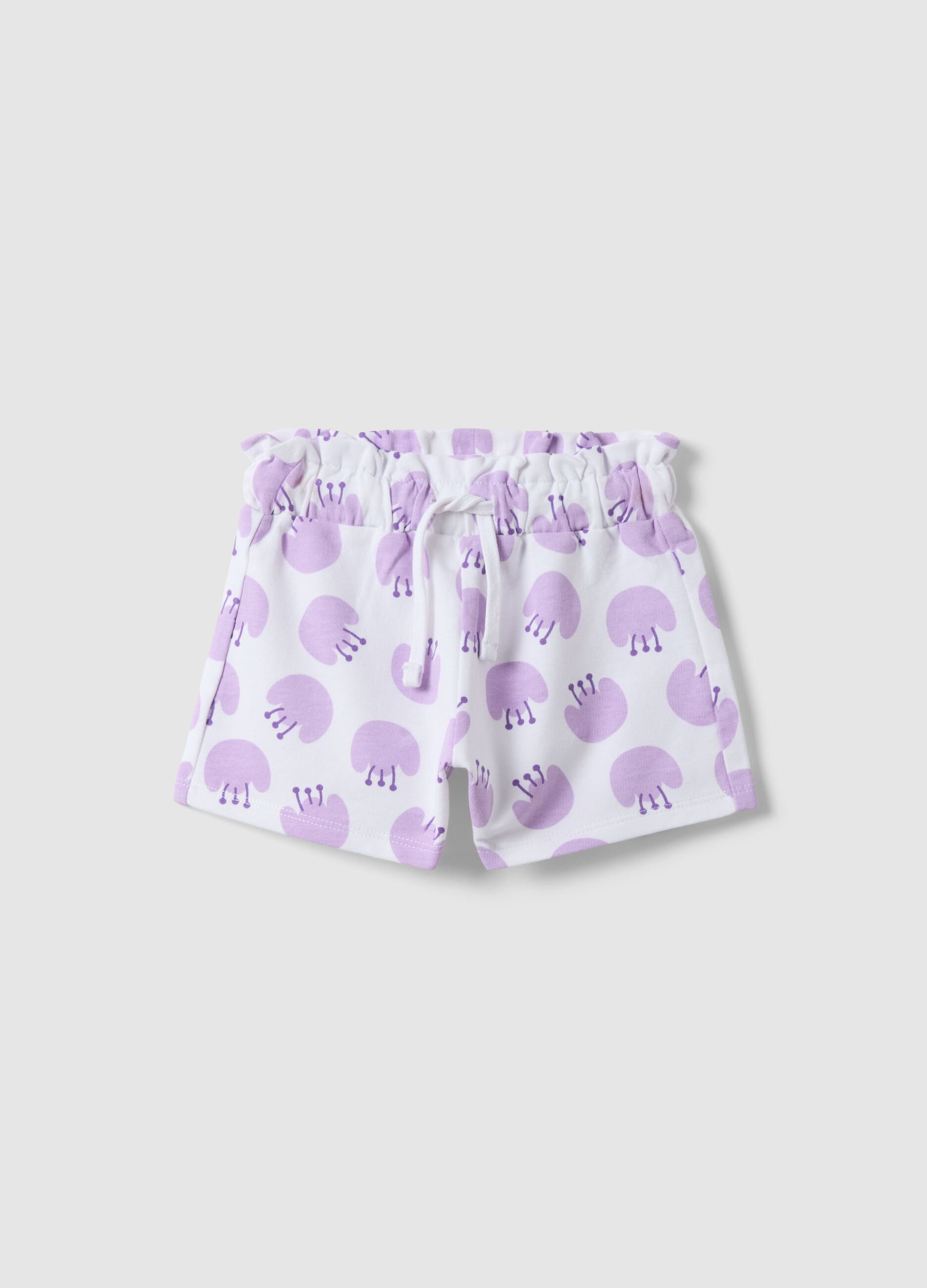 Girls' regular fit white pure cotton shorts with prints