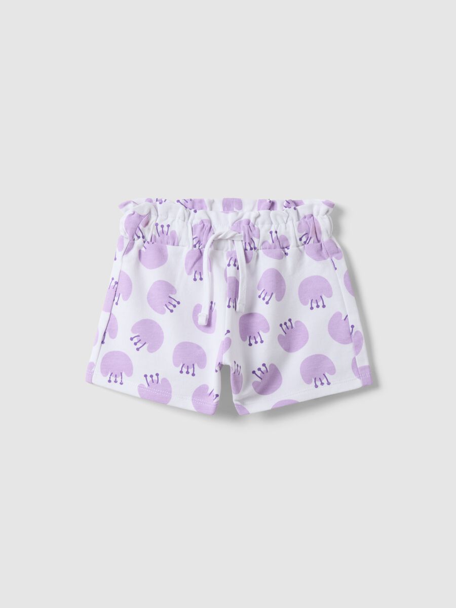 Girls' regular fit white pure cotton shorts with prints_0