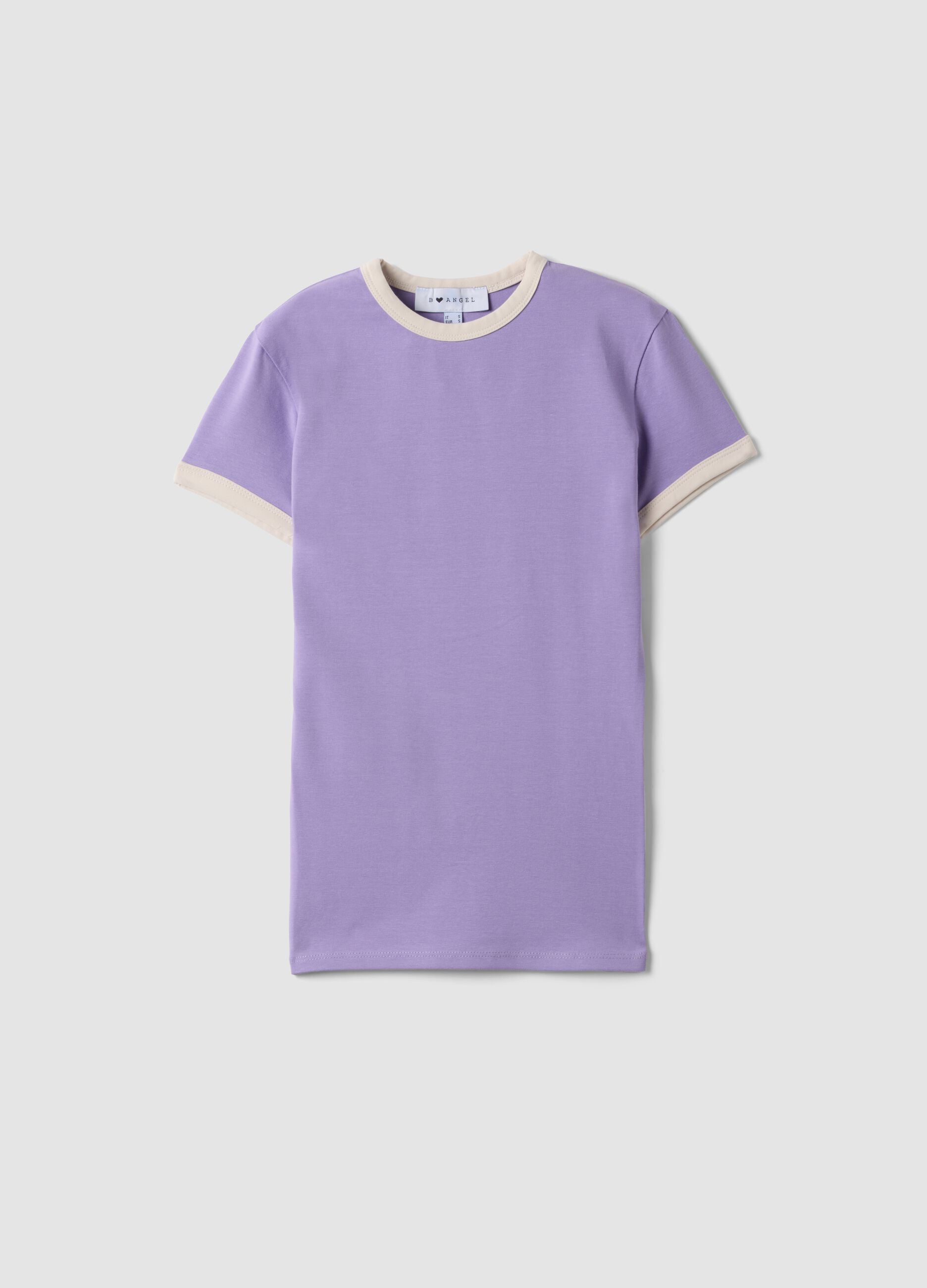 Purple fitted stretch cotton T-shirt with contrast trims