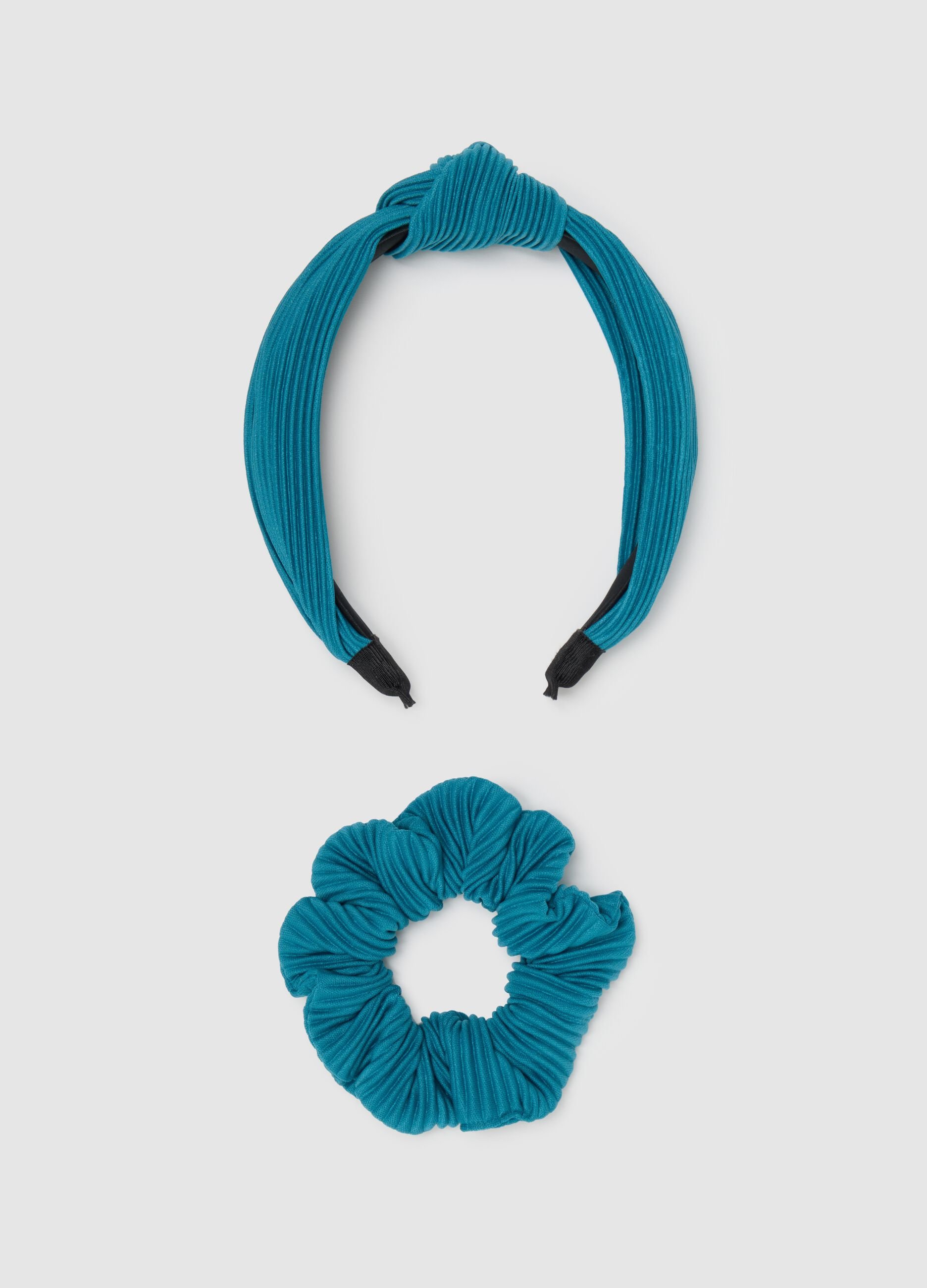 Ladies' blue fabric headband and scrunchie set