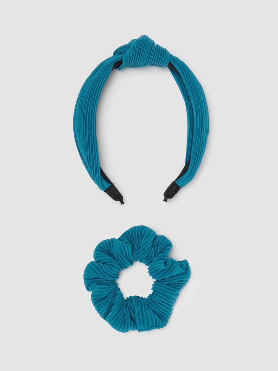 Ladies' blue fabric headband and scrunchie set_0
