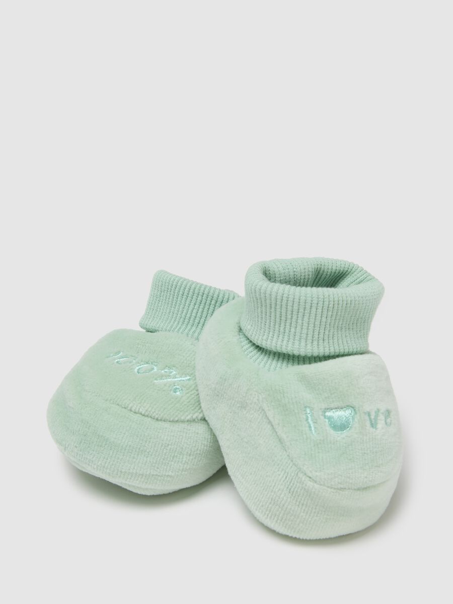 Green Newborn Hat and Booties Set in Cotton_1