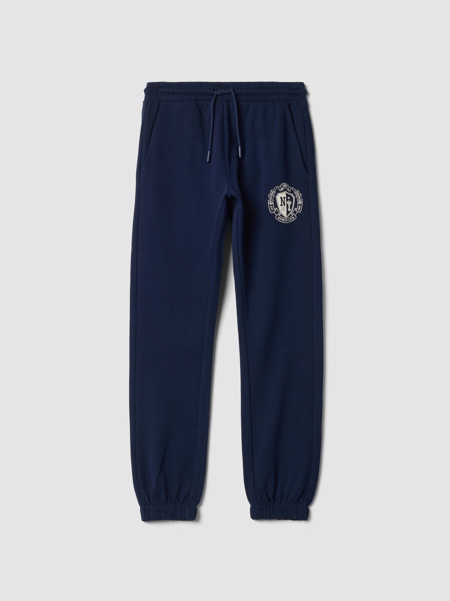 Pantaloni jogger blu in puro cotone con stampa_3