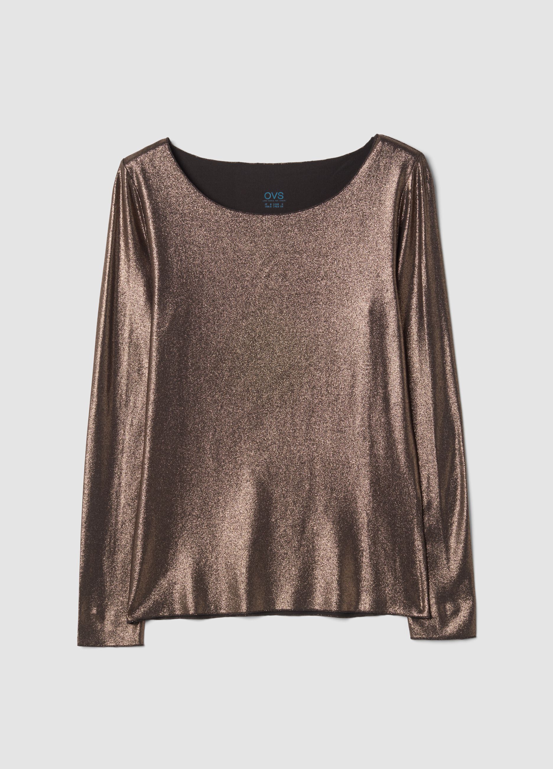 Bronze-brown stretch viscose crew-neck jumper, regular fit