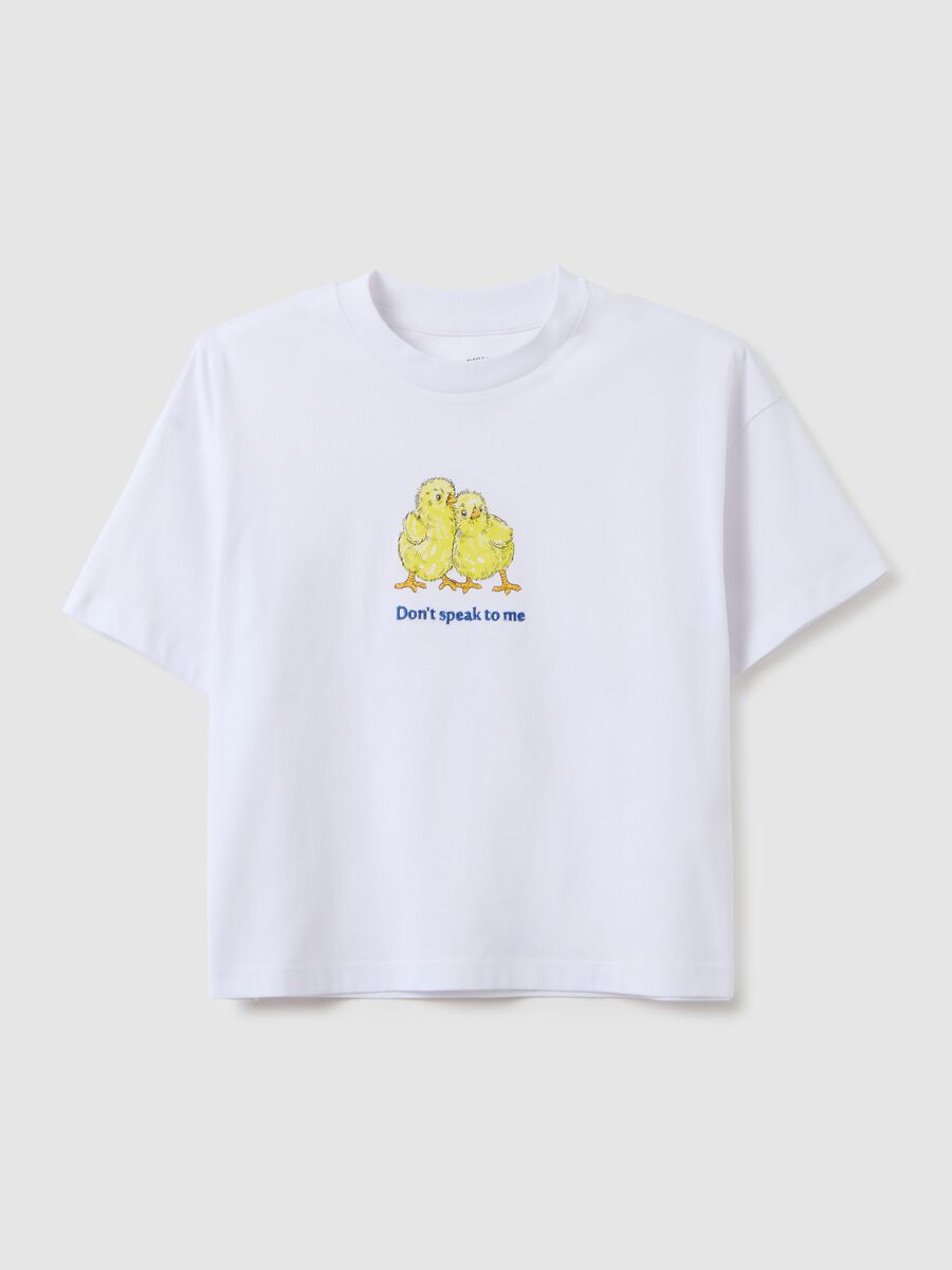 White pure cotton regular fit t-shirt with chicks_4