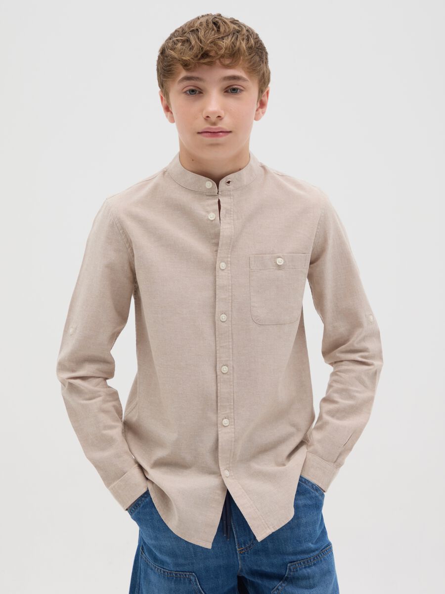 Beige Cotton and Linen Regular Shirt for Kids by OVS_0