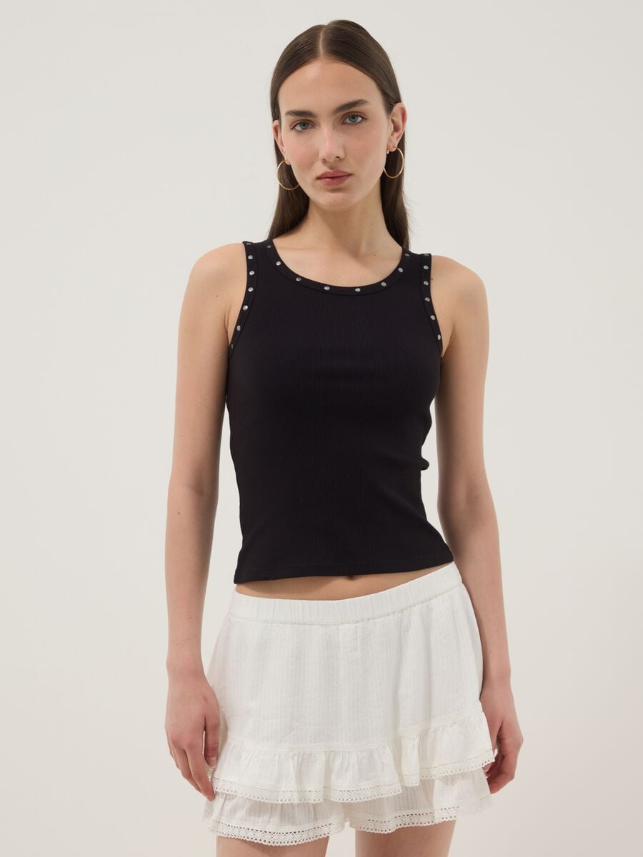 Tank top blu in cotone elasticizzato con borchie_1