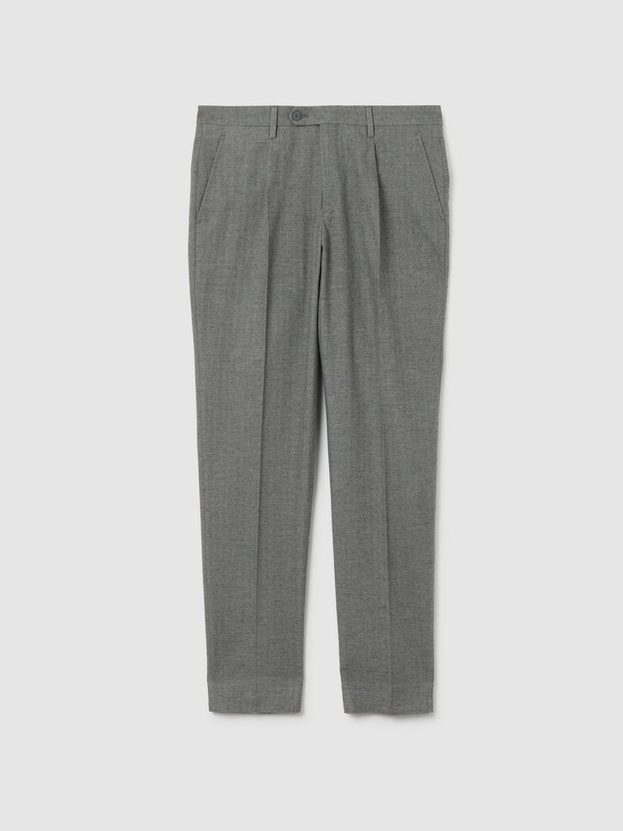 Grey Slim Fit Cotton Blend Trousers_4