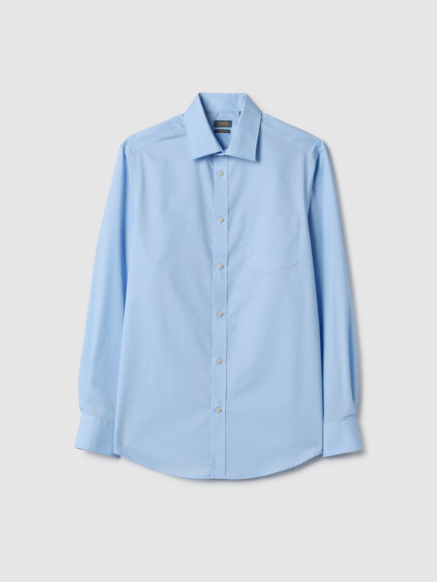 Blue cotton blend regular fit shirt_4