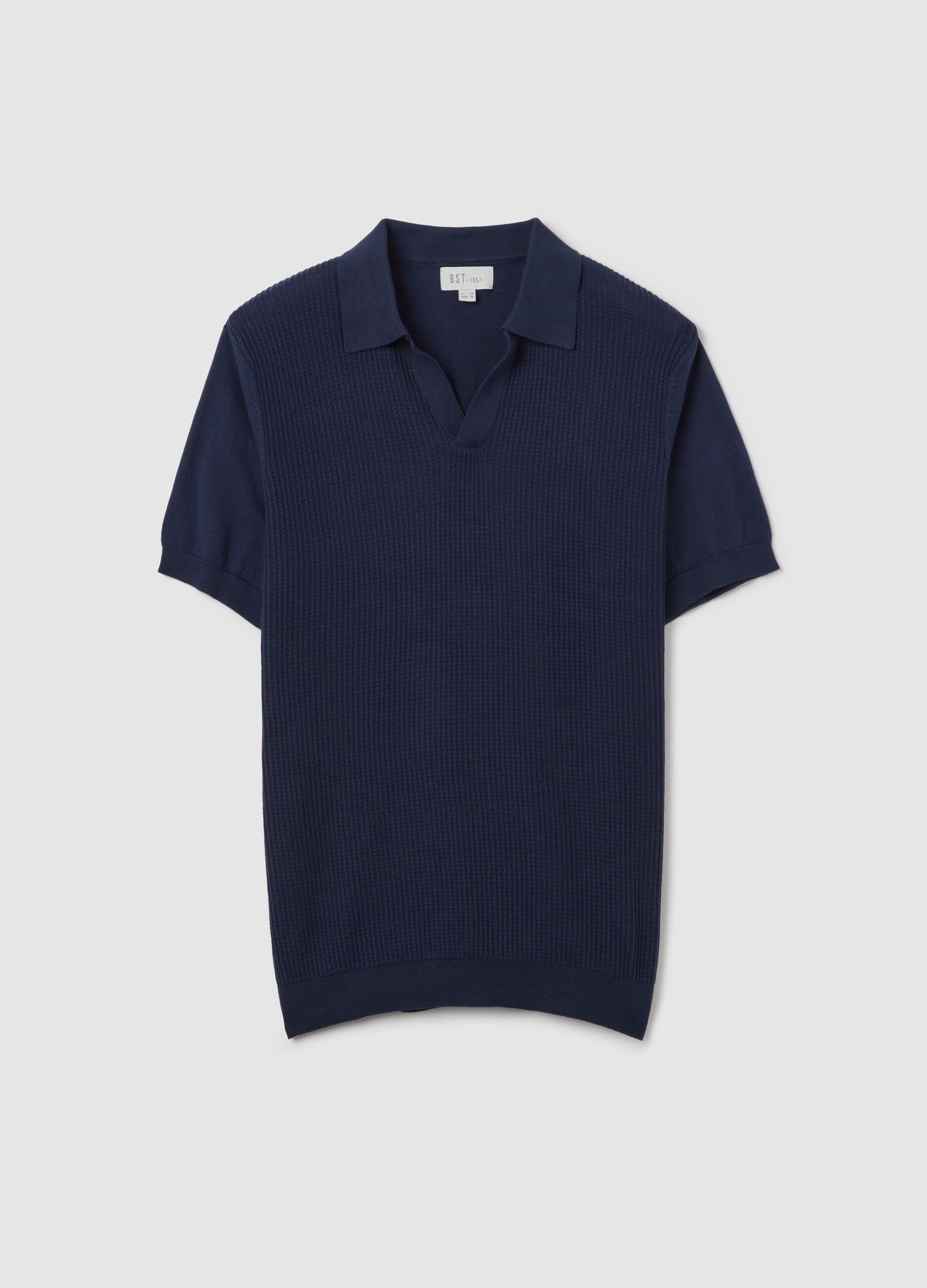 Blue polo shirt with jacquard weave