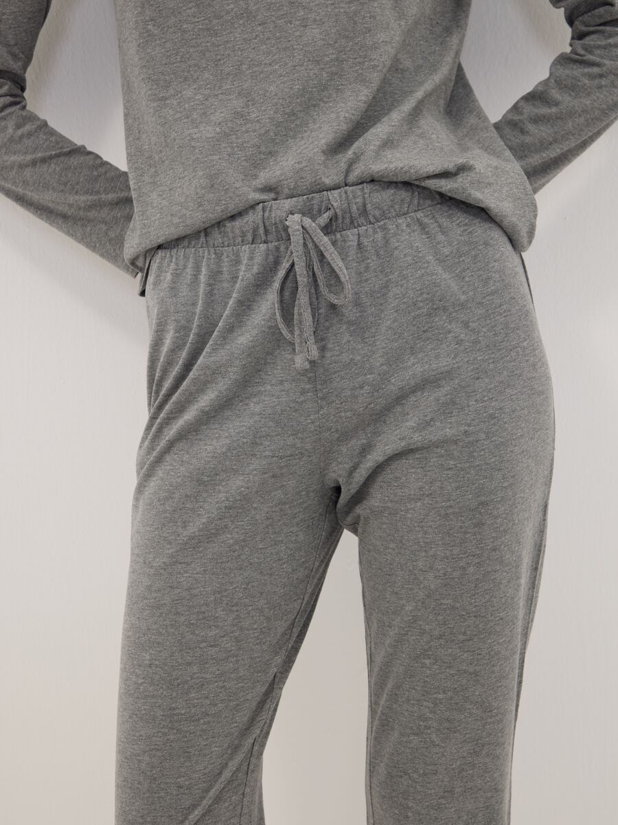Grey organic cotton and viscose blend pyjamas with teddy bear print_3