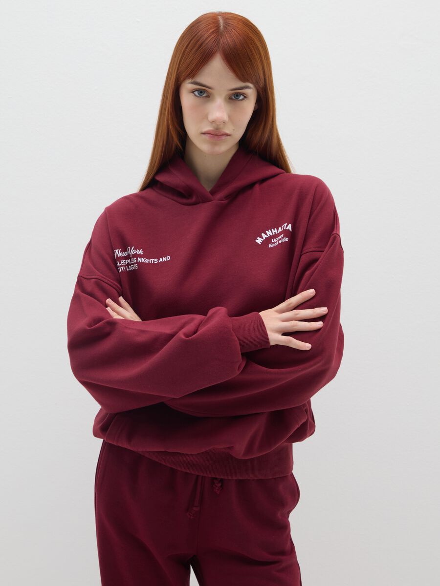 Red cotton blend oversized hoodie_0