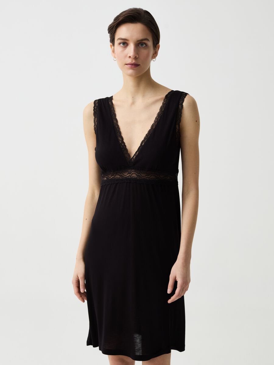 Viscose nightdress with lace_0