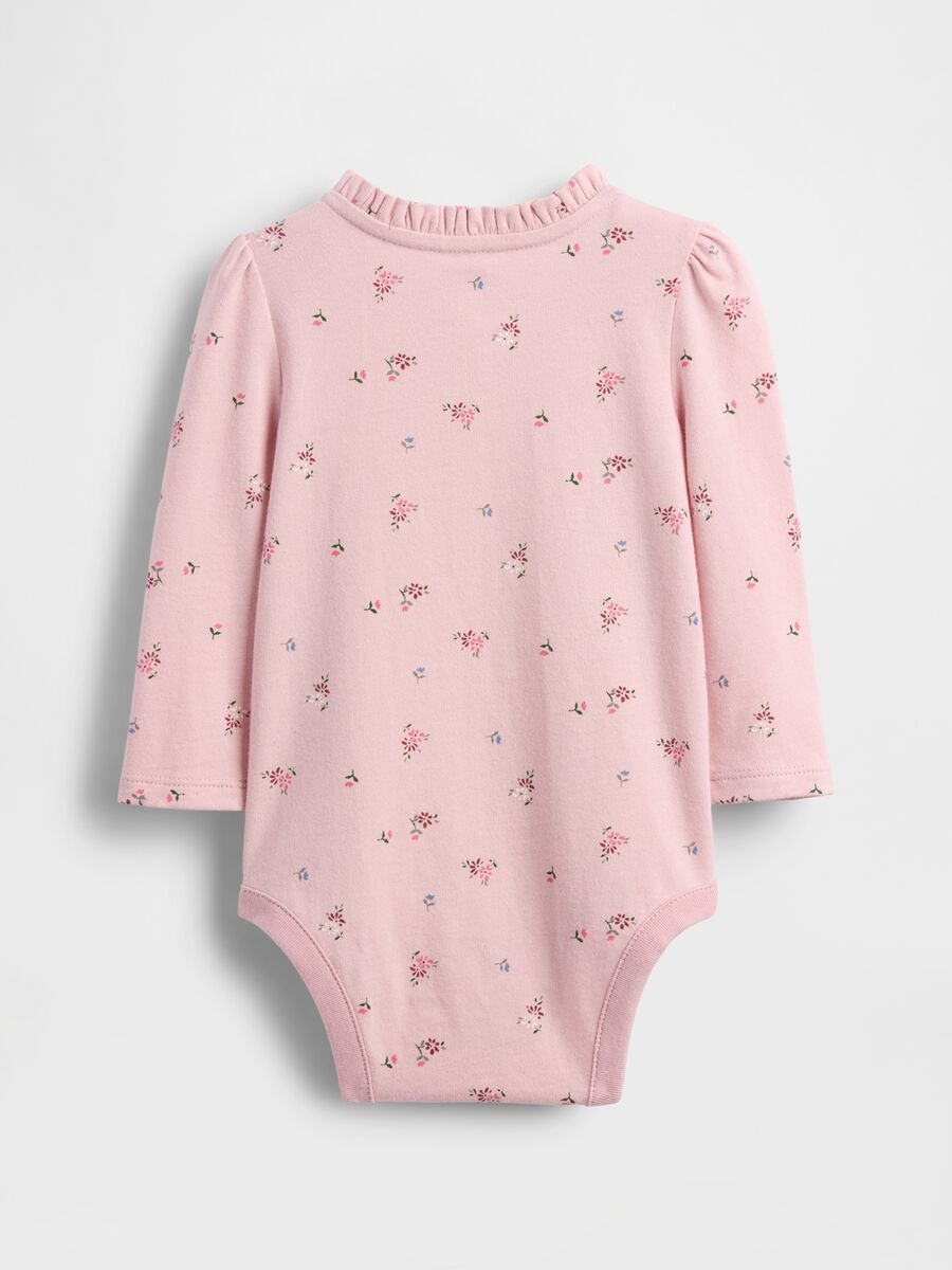 Pink cotton bodysuit with floral pattern_1