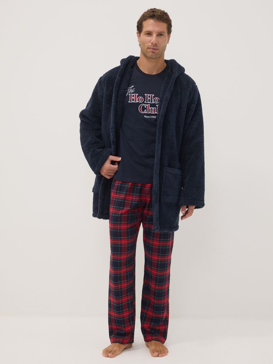 Vestaglia blu navy con cappuccio e cintura_0