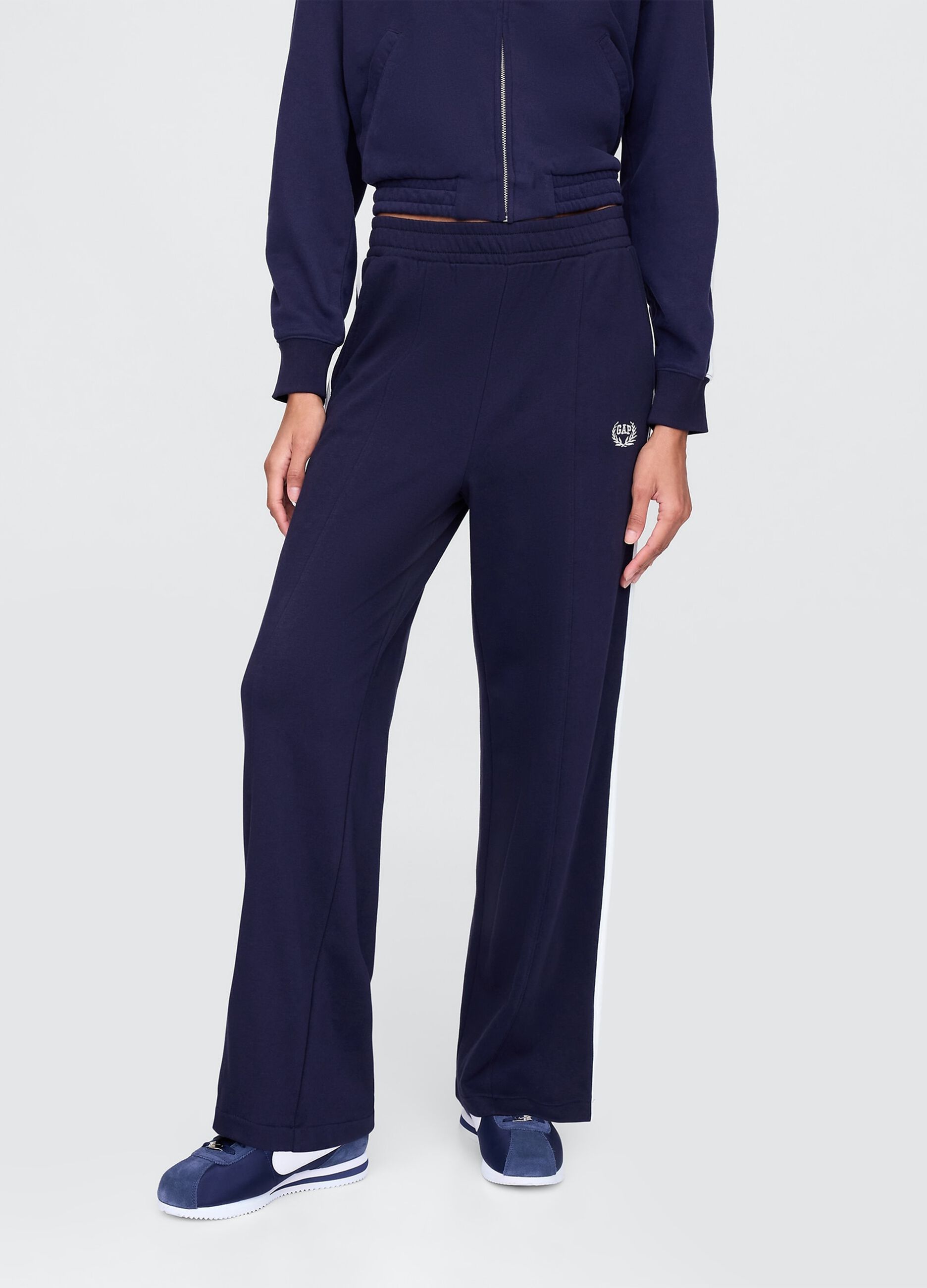 Navy blue cotton blend sports trousers