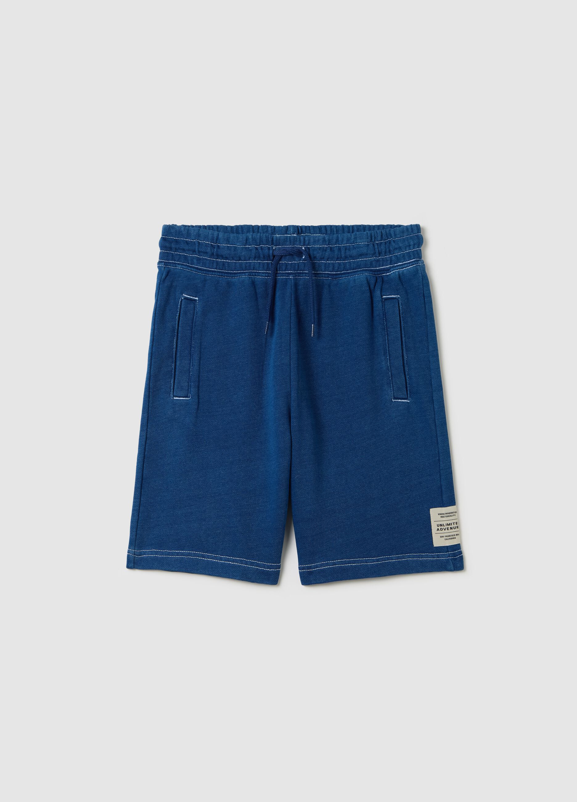 Short blue trousers in 100% cotton