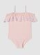 Pink girls&rsquo; swimsuit in stretch fabric with ruffle_0