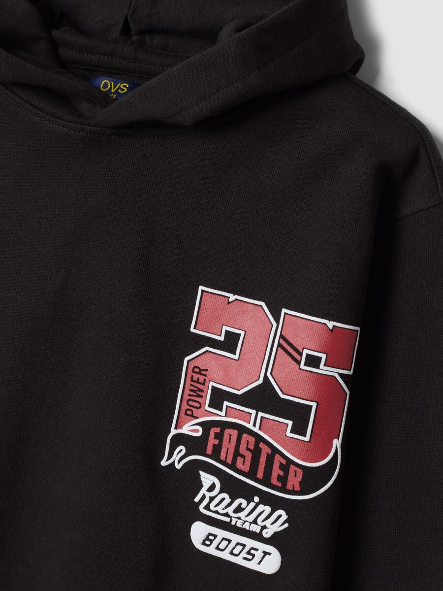 Black cotton-blend tracksuit with hood and sporty prints for boys_1