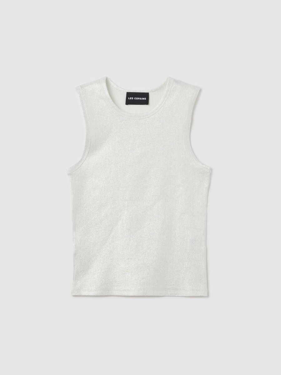 White ribbed tank top in lurex_4
