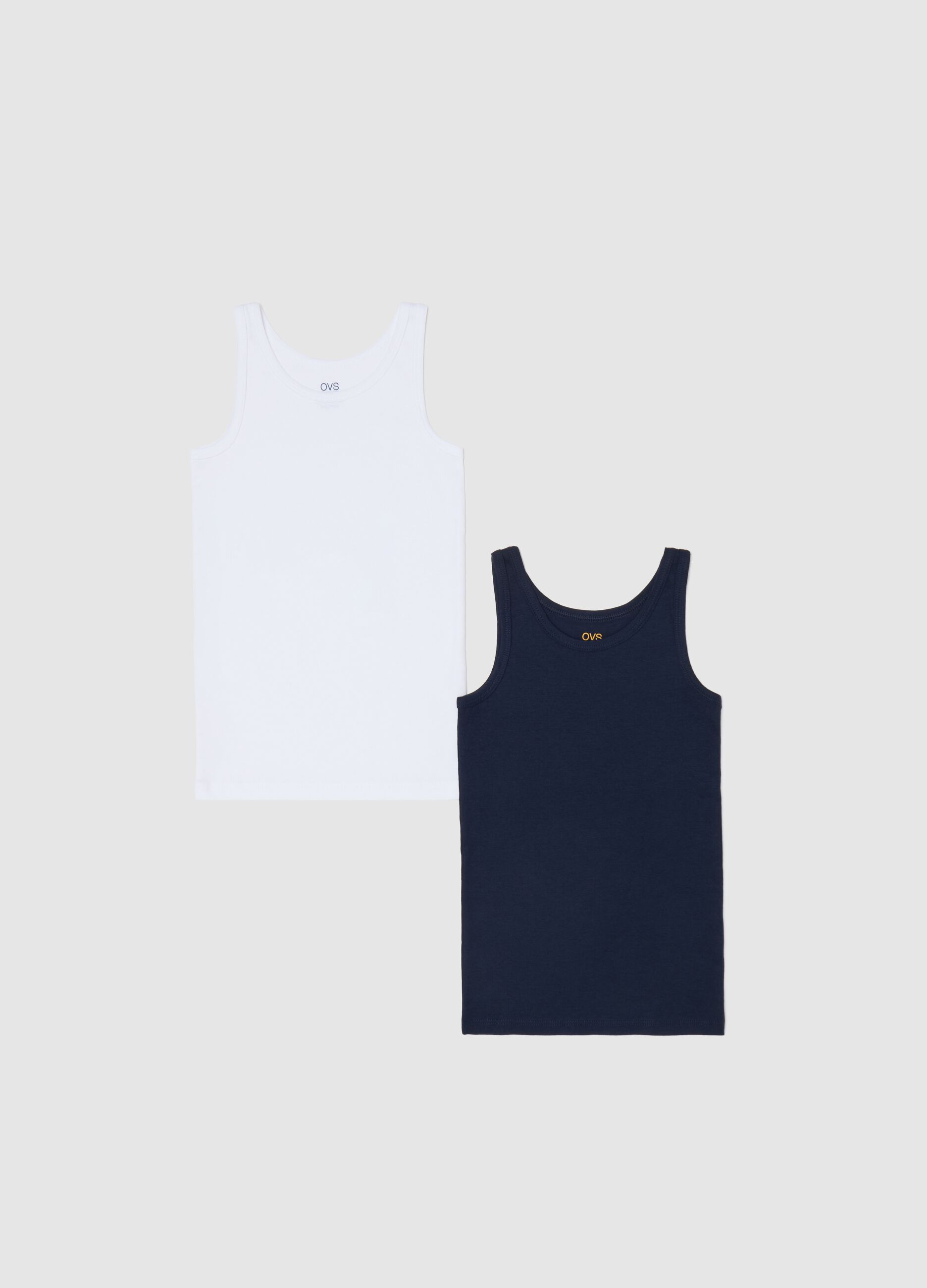 Two-pack blue and white racerback vests in cotton
