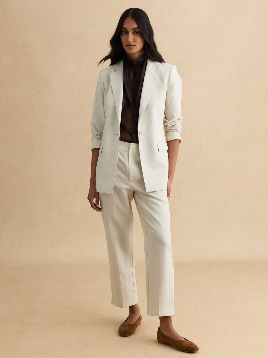 Blazer in misto lyocell e lino beige regular fit con bottoni_2