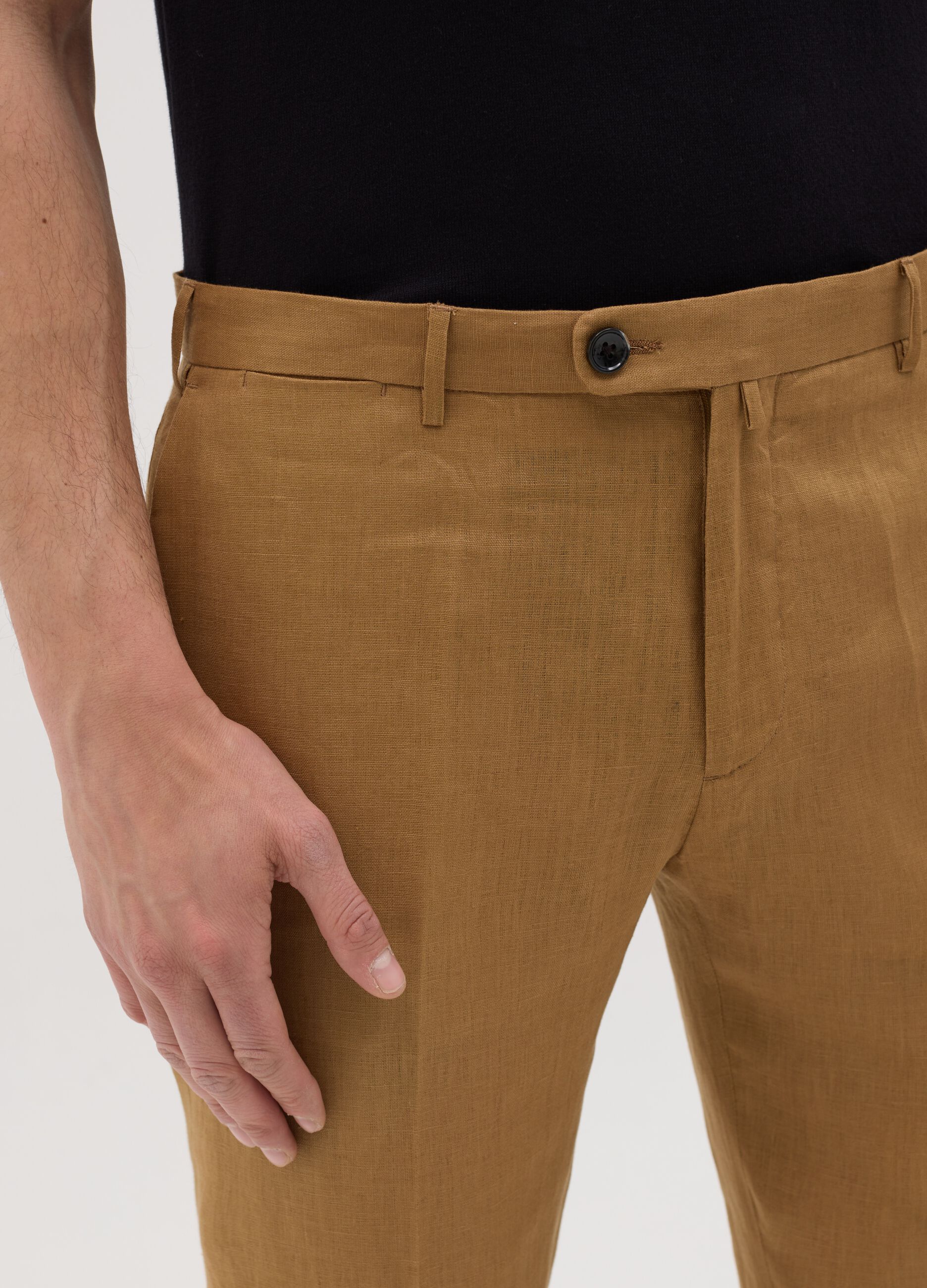 Pantaloni da uomo in puro lino marrone slim fit