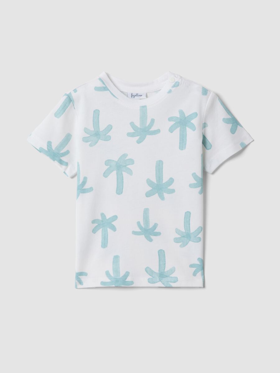 White pure organic cotton baby T-shirt with palm print_0