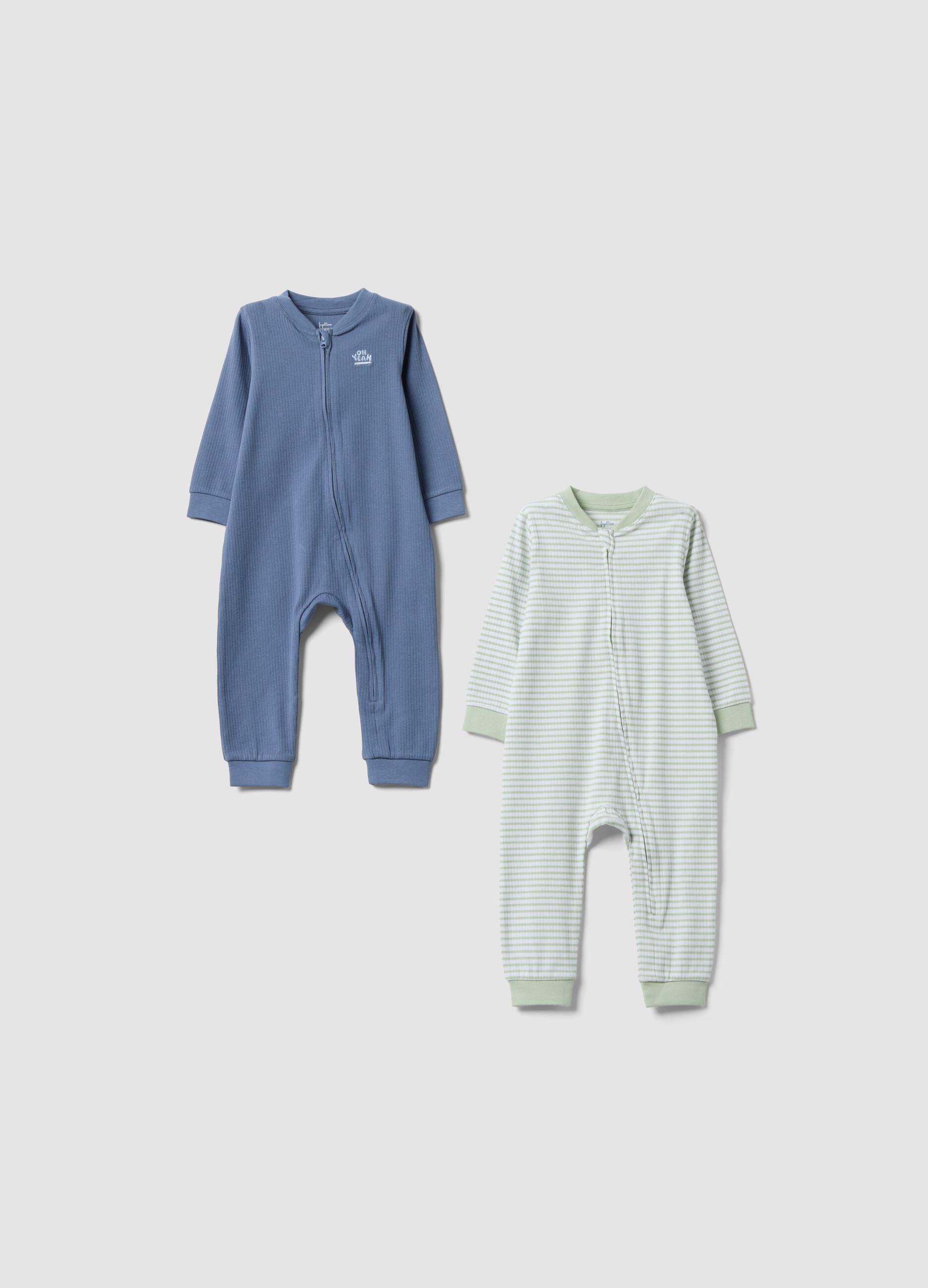 2-pack of multicolour organic stretch cotton sleepsuits for baby