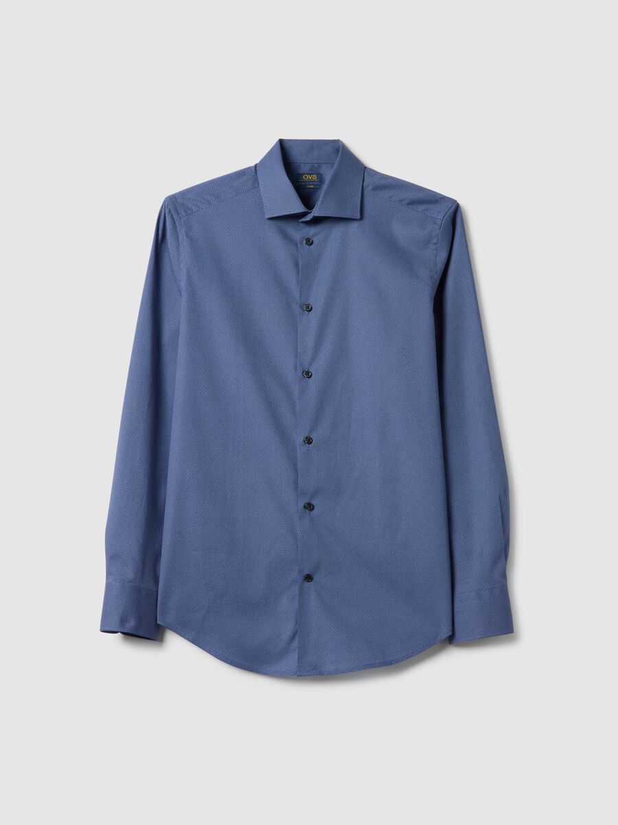 Blue stretch cotton shirt with micro checks, slim fit_4