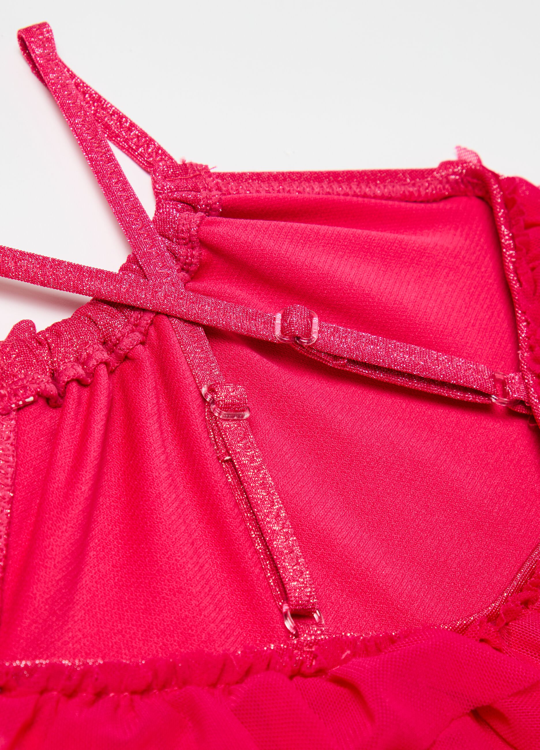 One-piece swimsuit with lurex and flounce
