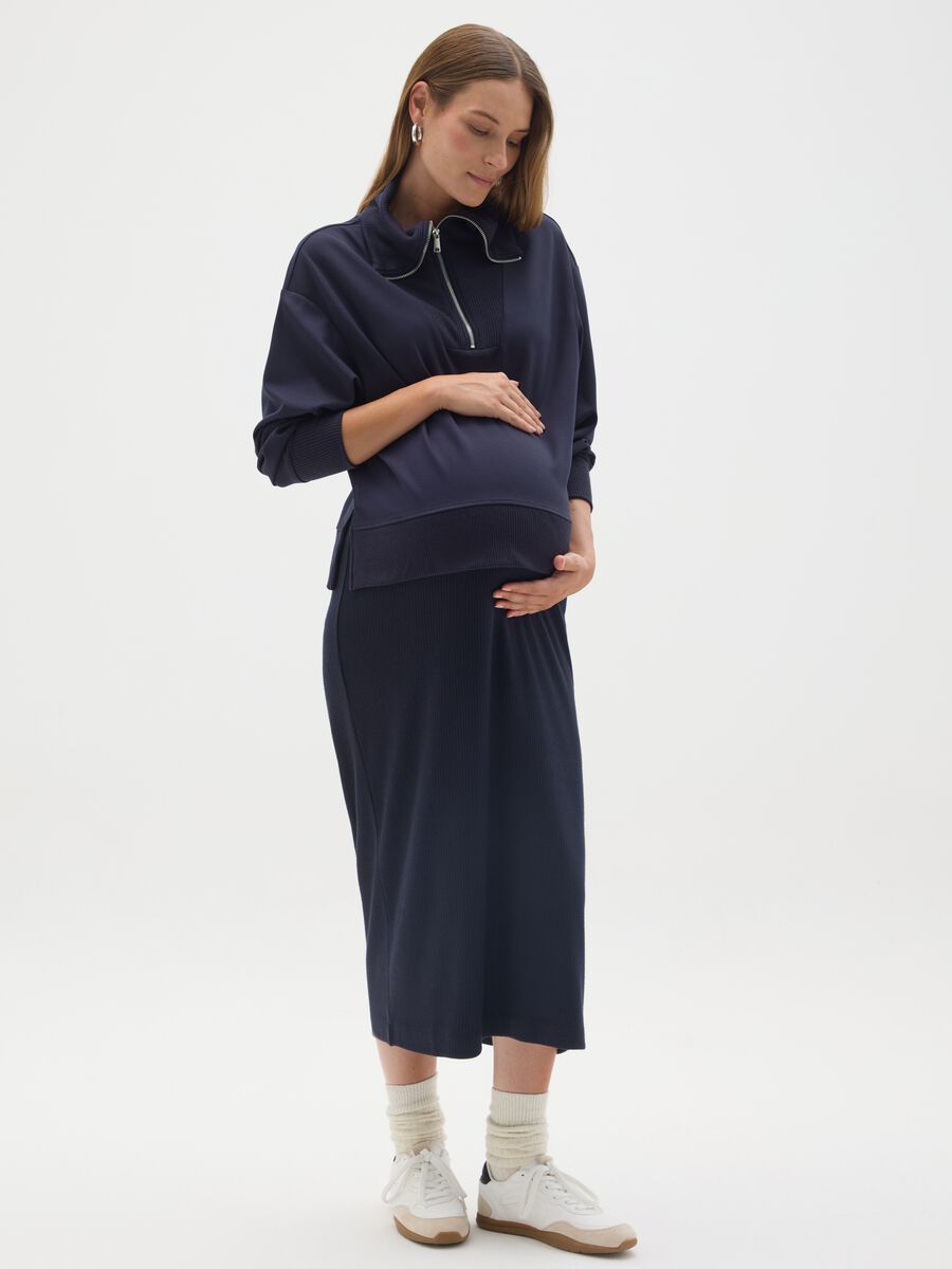 Blue maternity sweatshirt with half zip_0